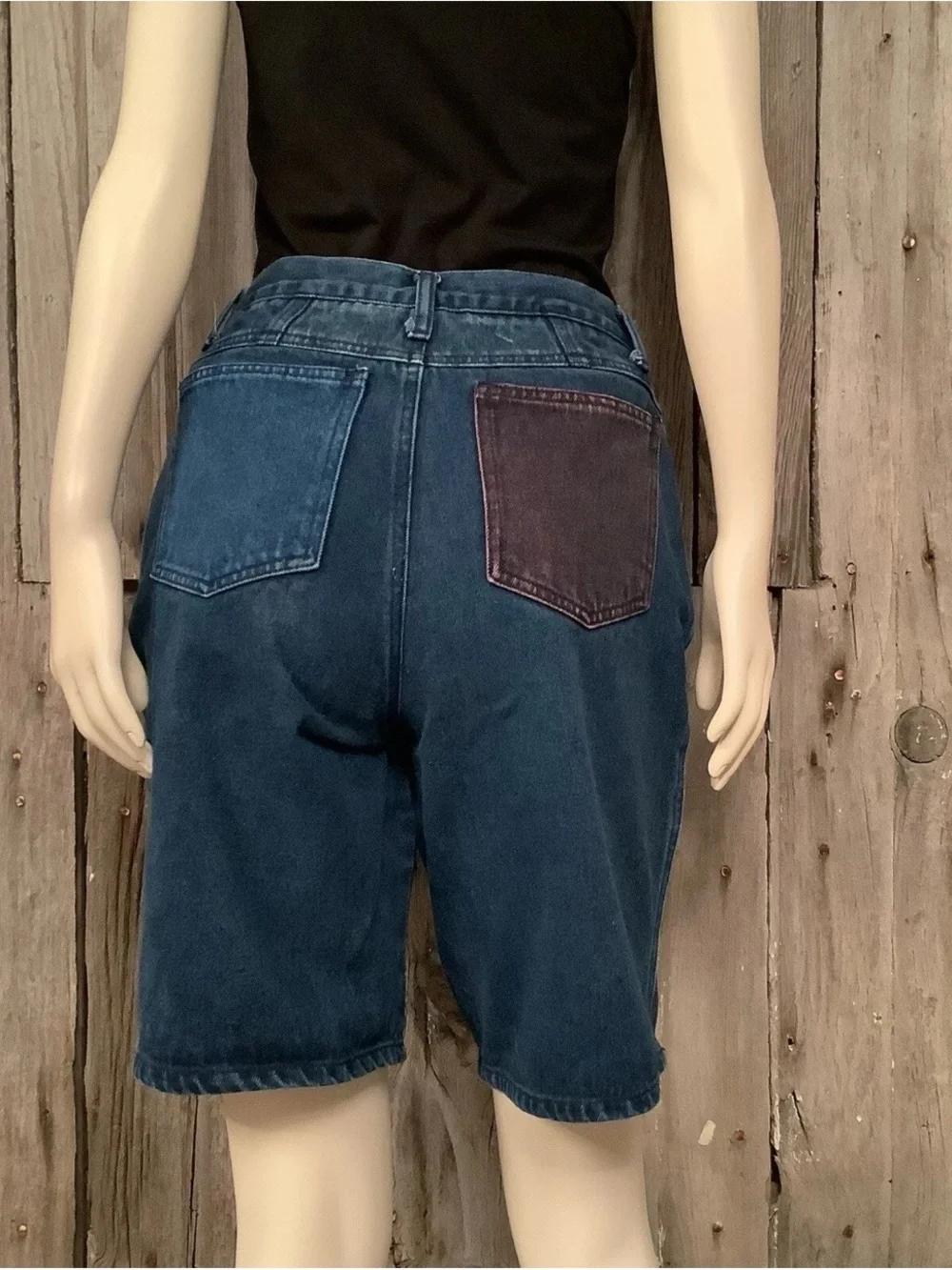 Vintage 80s High Waisted Blue Denim Burmuda Shorts Womens 28” Waist /Top BUNDLE